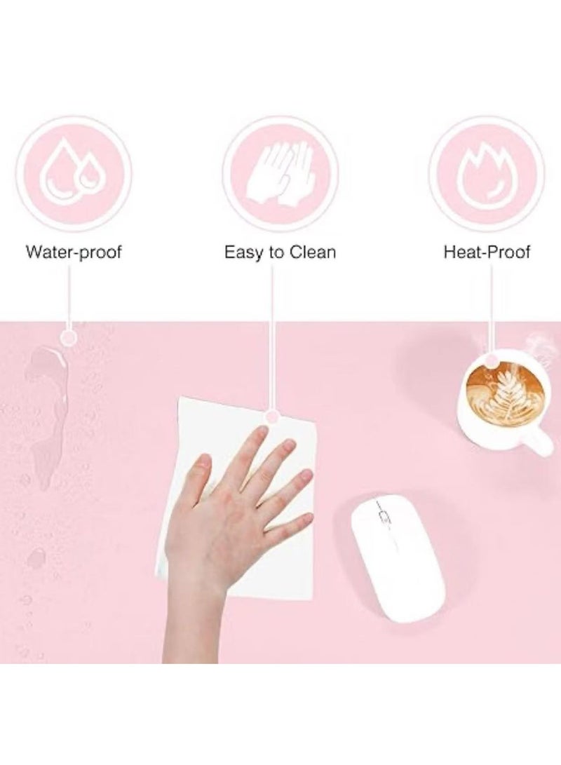 مزدوجة من جانب الجدول حصيرة / حصيرة مكتب كبير / ماء الجدول امتصاص موجة حماية لوحة الماوس / لوحة المفاتيح والفأرة مع الجلود حصيرة مكتب كبير ( 40 * 80cm ، الأزرق / الوردي ) - Image 5